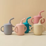 Food Grade Silicone BPA Free Baby Drinking Cup With Hidden and Straw Watertight Bottle for Kids Children