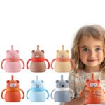 Cute Children's Food-Grade Silicone Straw Cups Handle Lid Baby Learning Drink Drop Resistant BPA Free 200ml Capacity
